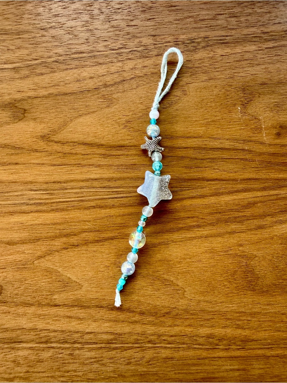 Beaded Star & Starfish Charm Keychain * Blue & Silver * Handmade